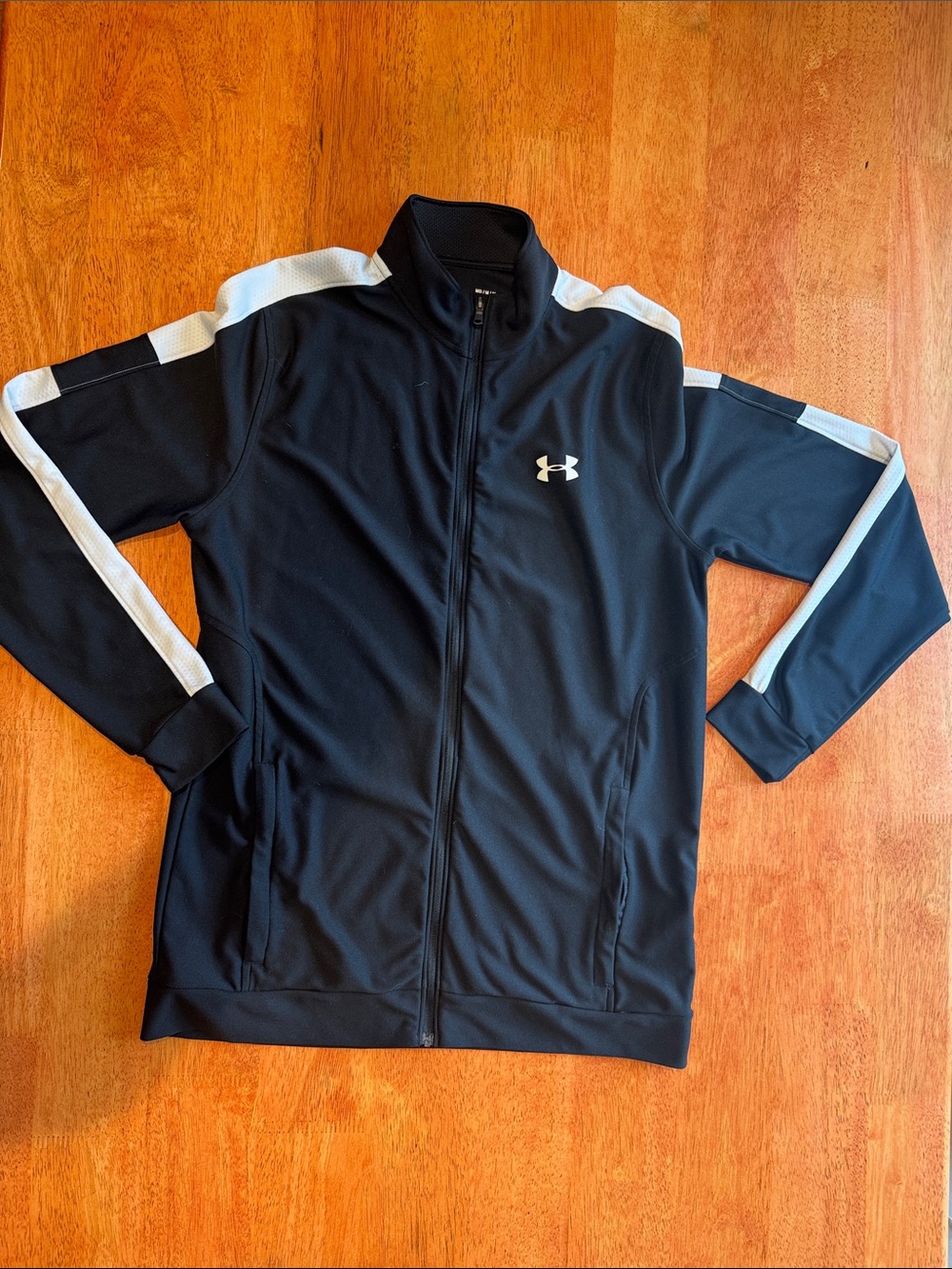 Under Armour Black Track Jacket with White Stripe Accents